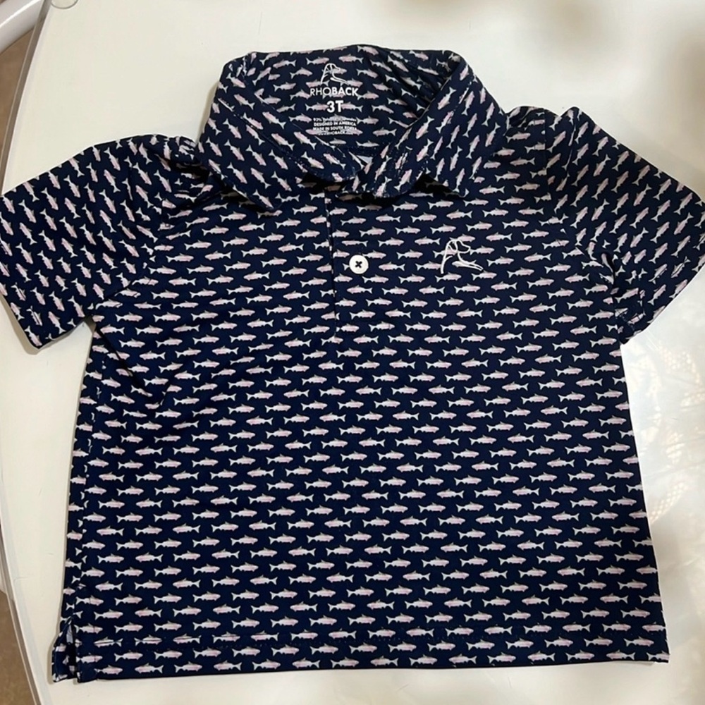 Rhoback Kids Polo with Navy Shark Pattern